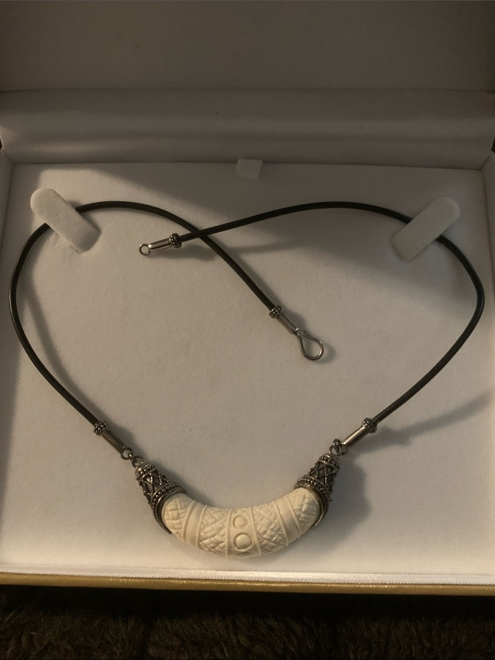 Vintage Korite Mammoth Carved Pendant Necklace on Black Cord Unisex